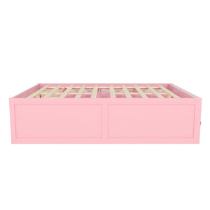English Elm Queen Storage Platform Bed with Led Lighting Bookshelf Display Cabinet and Pull-out Drawer Pink+White N820S00078H