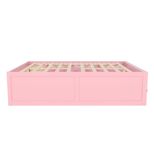 English Elm Queen Storage Platform Bed with Led Lighting Bookshelf Display Cabinet and Pull-out Drawer Pink+White N820S00078H