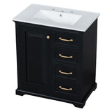 English Elm 30" Bathroom Vanity With Sink, One Package, Black Bathroom Cabinet With Drawers, Solid Frame and Mdf Board