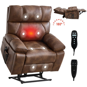 English Elm Brown Leatheraire Power Lift Recliner Dual Motor Massage Heat Heavy Duty 350 Lb W1803P340282