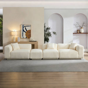 English Elm Modern Minimalist Polyester Sectional Sofa with Ottoman for Open Concept Living Spaces Beige W2085S00097