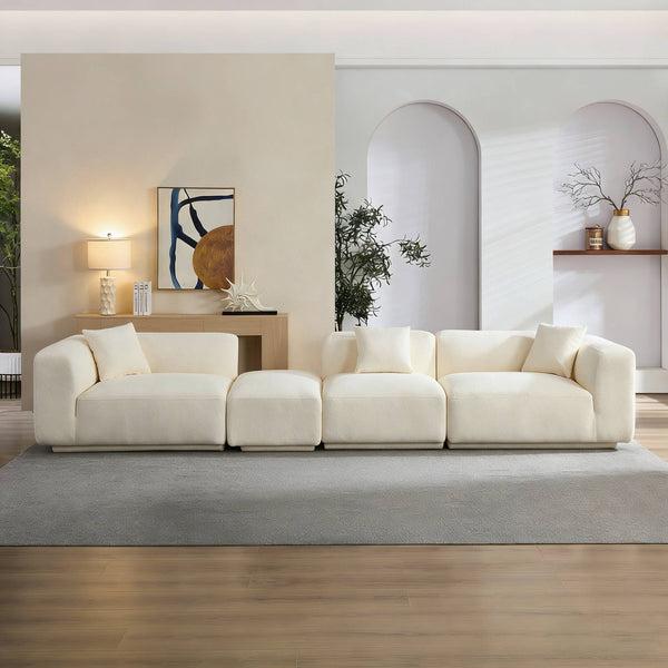 English Elm Modern Minimalist Polyester Sectional Sofa with Ottoman for Open Concept Living Spaces Beige W2085S00097