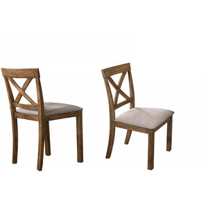 English Elm Antique Rustic Oak Dining Chair Set of 2 with X-Back and Padded Beige Seat, Solid Wood Farmhouse Appeal B011P361925