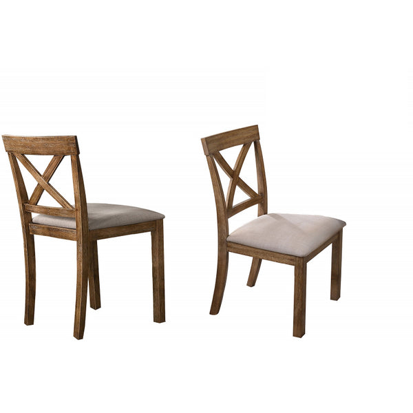 English Elm Antique Rustic Oak Dining Chair Set of 2 with X-Back and Padded Beige Seat, Solid Wood Farmhouse Appeal B011P361925