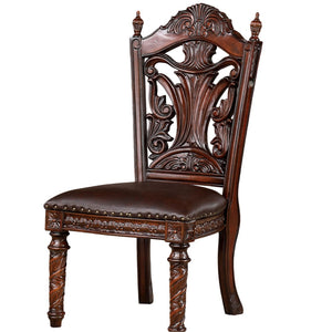 English Elm Traditional Side Chairs Set Of 2 - Brown Cherry Leatherette Seats With Carved Wood Details, Elegant Dining B011P234703-GIGA