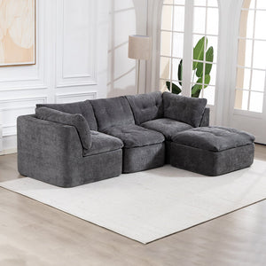 English Elm Modern Chenille Cloud Sectional with Ottoman Deep Sink Modular L Shaped Living Room Sofa Dark Grey W2379S00004