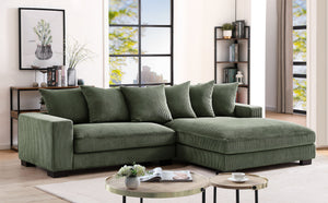 English Elm Luxe Oversized L-Shaped Sectional Sofa With Chaise, Dark Green Corduroy Upholstery, Modern Design B2735S00002