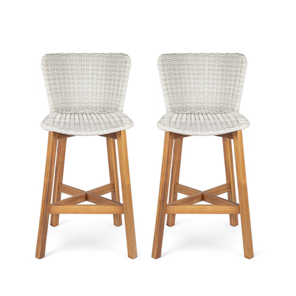 English Elm Christopher Knight Home® - Lymington Outdoor Bar Stool Set of 2 — Durable Acacia & Wicker Craft, Ergonomic 105° Backrest Comfort LIGHT GREY,Teak N775P278094G