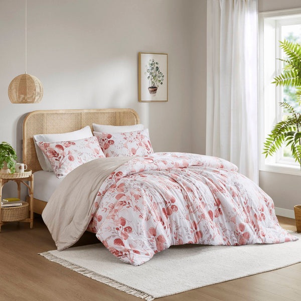 JLA Home Regency Heights - Reversible Seersucker Comforter Set with Botanical Print and Stripes, Lightweight Oeko‑Tex Microfiber 90 L x 90 W x 1.5H RH10-0023