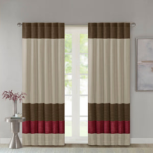 JLA Home Madison Park - Polyoni Pintuck Curtain Panel with Modern Stripes, Fully Lined Drapery for Privacy and Soft Light Red MP40-2224