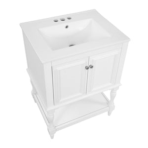 English Elm 24'' French Style Bathroom Vanity with Ceramic Sink Soft Close Cabinet and Drawer White N710P411341K