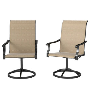 English Elm High Back Swivel Outdoor Patio Chairs with Breathable Mesh and Powder Coated Steel Frame Black+Brown T3971P444455