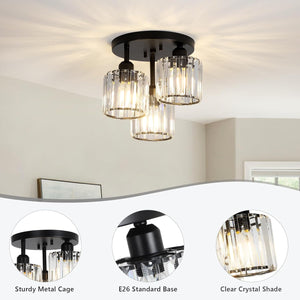 English Elm Crystal 3-Light Semi Flush Mount Ceiling Light Fixture - Modern Black Design For Kitchens & Hallways W2738P185421