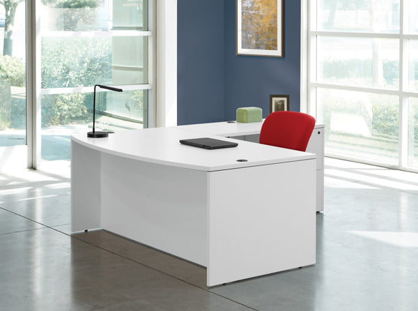 OSP Home Furnishings Napa Bow Top L Shape Executive Desk Ergonomic Corner Workstation for Home Office NAPWHT-TYP8