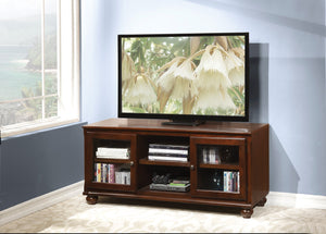 English Elm Dita Transitional Walnut TV Stand with Glass Doors & 2 Media Compartments, Holds 59" TV, 70lb B2726P300876