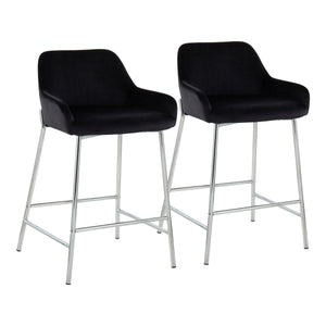 English Elm Daniella Modern Fixed-Height Counter Stool Set Of 2 In Black Velvet & Chrome For Stylish Dining B202S00053