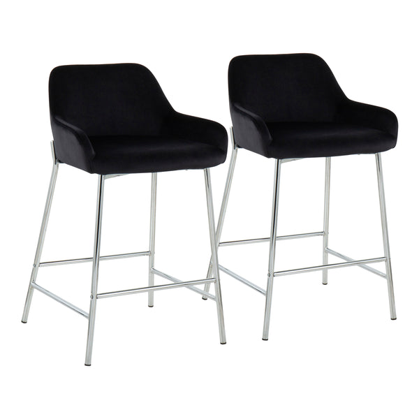 English Elm Daniella Modern Fixed-Height Counter Stool Set Of 2 In Black Velvet & Chrome For Stylish Dining B202S00053