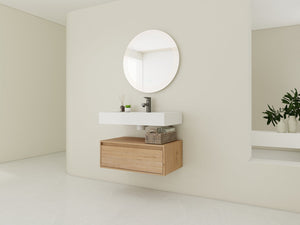 English Elm 30-Inch Wall-Mounted Bathroom Vanity With Resin Sink, Soft-Close Drawer, Modern Oak Finish Design W999S00256
