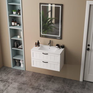English Elm 31.5" Wall-Mounted Bathroom Vanity with Sink Combo, Large Soft-Close Drawers, Modern Decor Lines White W3151S00010