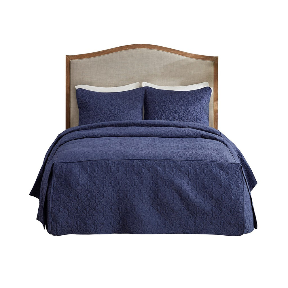 English Elm 3 Madison Park Quebec Quilted Bedspread Set King Navy Pleated Split Corners Antimicrobial Freshness Protection B035129057