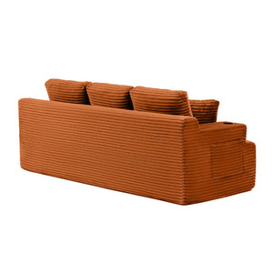 English Elm 86.2''boneless Floor Sofa Ribbed Corduroy 3 Seater with Cup Holders and Side Pockets Orange W1117P421193