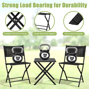 English Elm Patio Folding Bistro Set with E-coated Steel Frame for Balcony Garden Outdoor Dining Black T5880P492161
