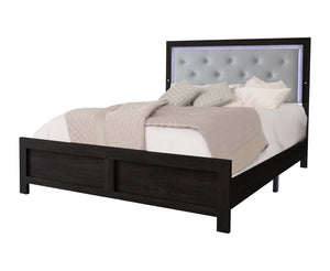 English Elm 1pc Modern Queen Panel Bed with LED Headboard, Faux Leather Upholstery, Button-Tufted Elegant Design Black,Gray 66.4 L x 28 W x 10 H B011P244360