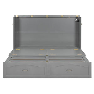 English Elm Queen Murphy Wall Bed with Drawers Usb Charging Ports Pulley Lift Mdf Cabinet Gray LP100671AAE-1