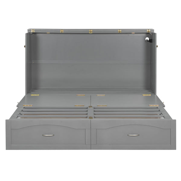 English Elm Queen Murphy Wall Bed with Drawers Usb Charging Ports Pulley Lift Mdf Cabinet Gray LP100671AAE-1