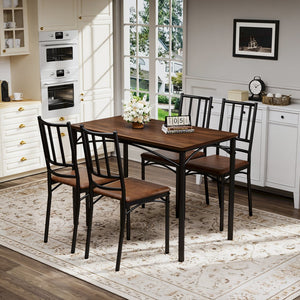 English Elm Dining Set for Four with Steel Frame Chairs and Particleboard Top Industrial Kitchen Walnut W1162P430310