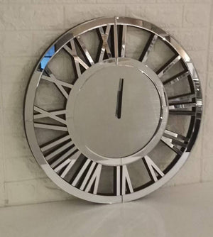 English Elm 24" Mirrored Silver Round Wall Clock with Roman Numerals for Modern Living Rooms W1005P251033