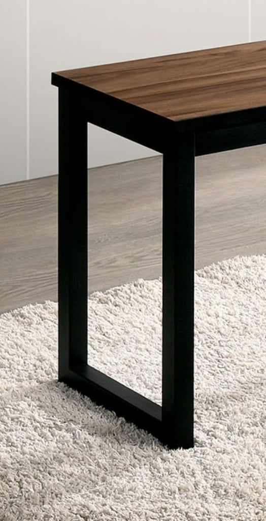 English Elm Industrial 3pc Dining Set Walnut Top with Black U-Shape Metal Legs, Benches, Modern Durable Elegance B2741P383856