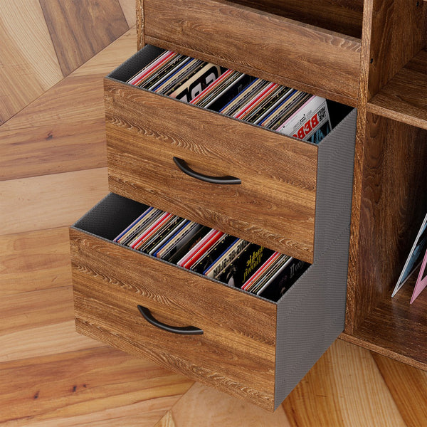 English Elm Record Player Stand with Flip-Down Lid, Built-In Power & USB, Dust-Protecting Turntable Console for 300+ Vinyls Brown W2735P332344