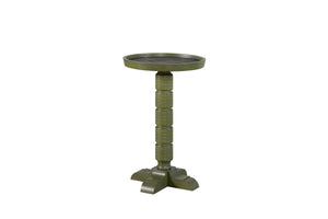 English Elm Spot Pedestal Accent Table with Turned Base and Sculpted Feet for Cozy Living Spaces Green+Dark Green B2699P447491
