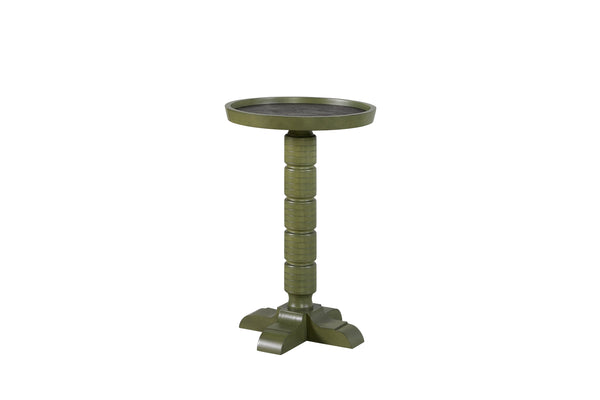 English Elm Spot Pedestal Accent Table with Turned Base and Sculpted Feet for Cozy Living Spaces Green+Dark Green B2699P447491