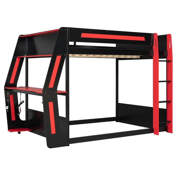 English Elm Full-size Gaming Loft Bed with Integrated Rgb Desk Usb Ports and Esports Frame Red LT000239AAR