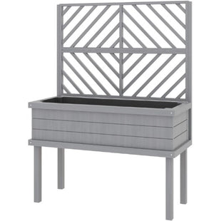 English Elm Self-draining Elevated Fir Wood Planter with Lattice Trellis for Backyard Gardens T3971P422349