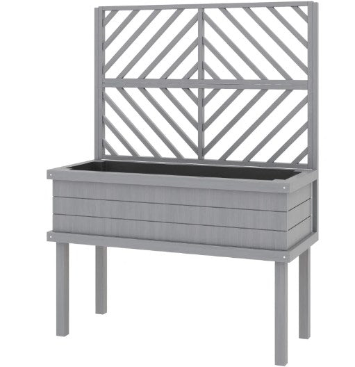 English Elm Self-draining Elevated Fir Wood Planter with Lattice Trellis for Backyard Gardens T3971P422349