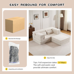 English Elm Compression Modular Mahjong Sofa Bed - Cozy Convertibility, Soft Circle Fleece, No Assembly, White W3723S00027