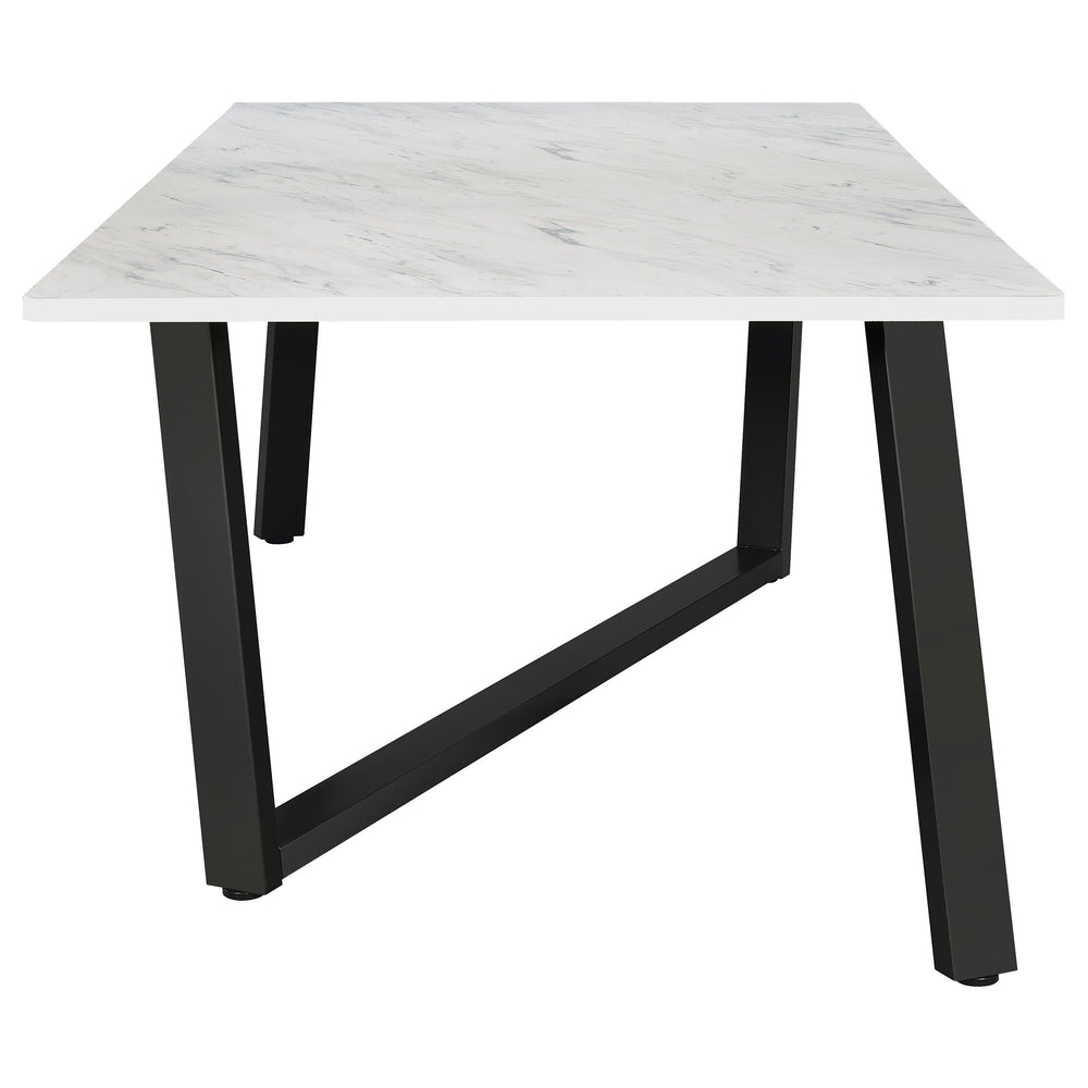 English Elm Vesper Rectangular Faux White Marble Dining Table with Gunmetal Angled Legs — Sleek Modern Anchor for Entertaining Spaces B062S01013