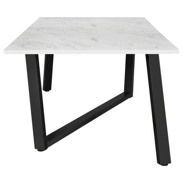 English Elm Vesper Rectangular Faux White Marble Dining Table with Gunmetal Angled Legs — Sleek Modern Anchor for Entertaining Spaces B062S01013