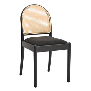English Elm Rattan Backrest Dining Chairs Set of 2 Teddy Fabric Cushion Solid Wood Legs Kitchen Black W3244P475533
