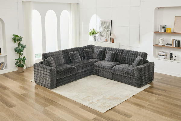 English Elm M5444 Modular Fabric Sofa Sectional In Dark Grey - 4 Seats & Versatile Wedge, Perfect For Any Space! W1805S00142