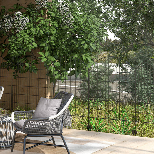 English Elm Outsunny Steel Garden Fence Panels Set of 4 Arched Vine Powder Coated Yard Border W2225P174527