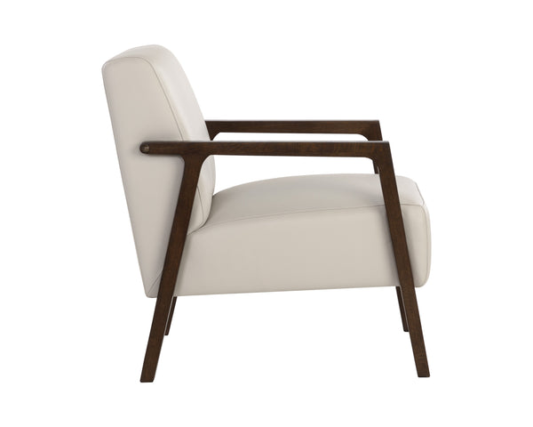 Sunpan Neymar Lounge Chair - Luxurious Italian Leather in Linea Light Grey with Dark Oak Frame, Timeless Design