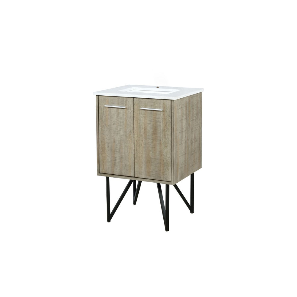 English Elm Rustic Acacia Wood Bath Vanity With White Quartz Top, 24" W X 20" D, Soft-Close Doors & Storage Options B2731P259588-GIGA