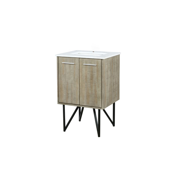 English Elm Rustic Acacia Wood Bath Vanity With White Quartz Top, 24" W X 20" D, Soft-Close Doors & Storage Options B2731P259588-GIGA