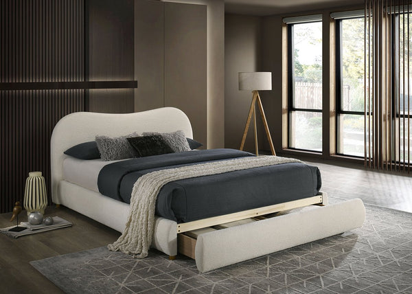 English Elm White Glam Queen Bed with High-Gloss Finish and LED Headboard, Engineered Wood Modern Design White 32 L x 21 W x 15 H B2741S00720