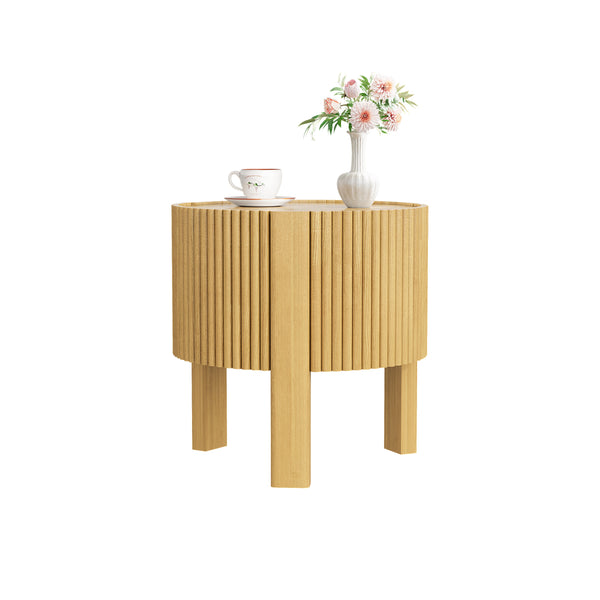 English Elm Oval Fluted Rubberwood Coffee Table with Open Storage Shelf for Living Room N735P369882N