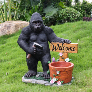 English Elm Outdoor Bear Planter Sculpture Hand Painted Resin Yard Statue for Garden Pathways W5398P455474